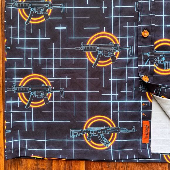 Retro Rifle “The Grid” Men’s Button Up Shirt Blue Gun Grid Pattern Stretchy Sz M - Picture 8 of 16